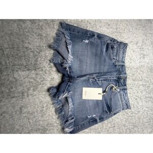 KANcan High Rise Mom Shorts Distressed Frayed Denim Blue Size 3/25 NWT